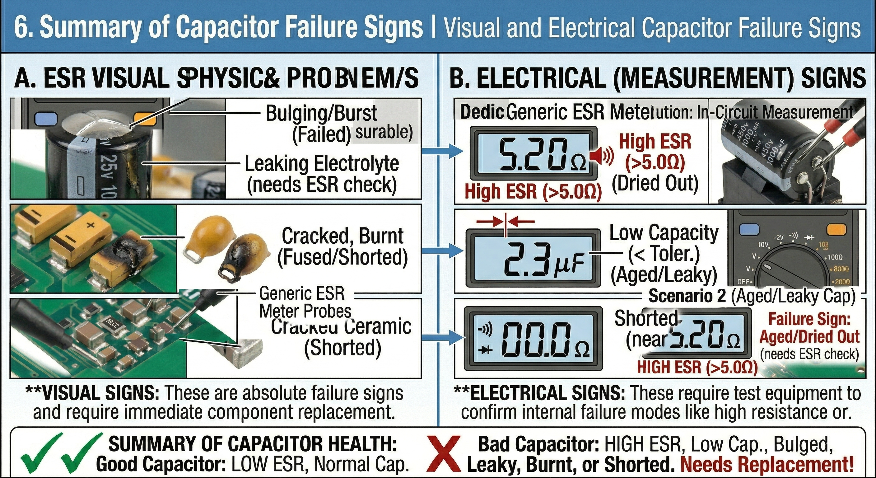 Visual and Electrical Capacitor Failure Signs