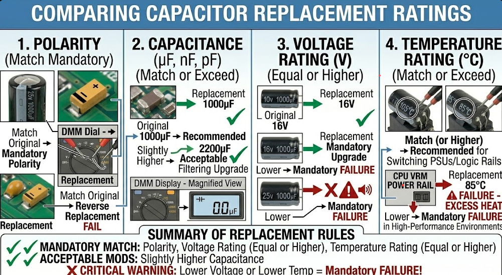 Comparing Capacitor Replacement Ratings
