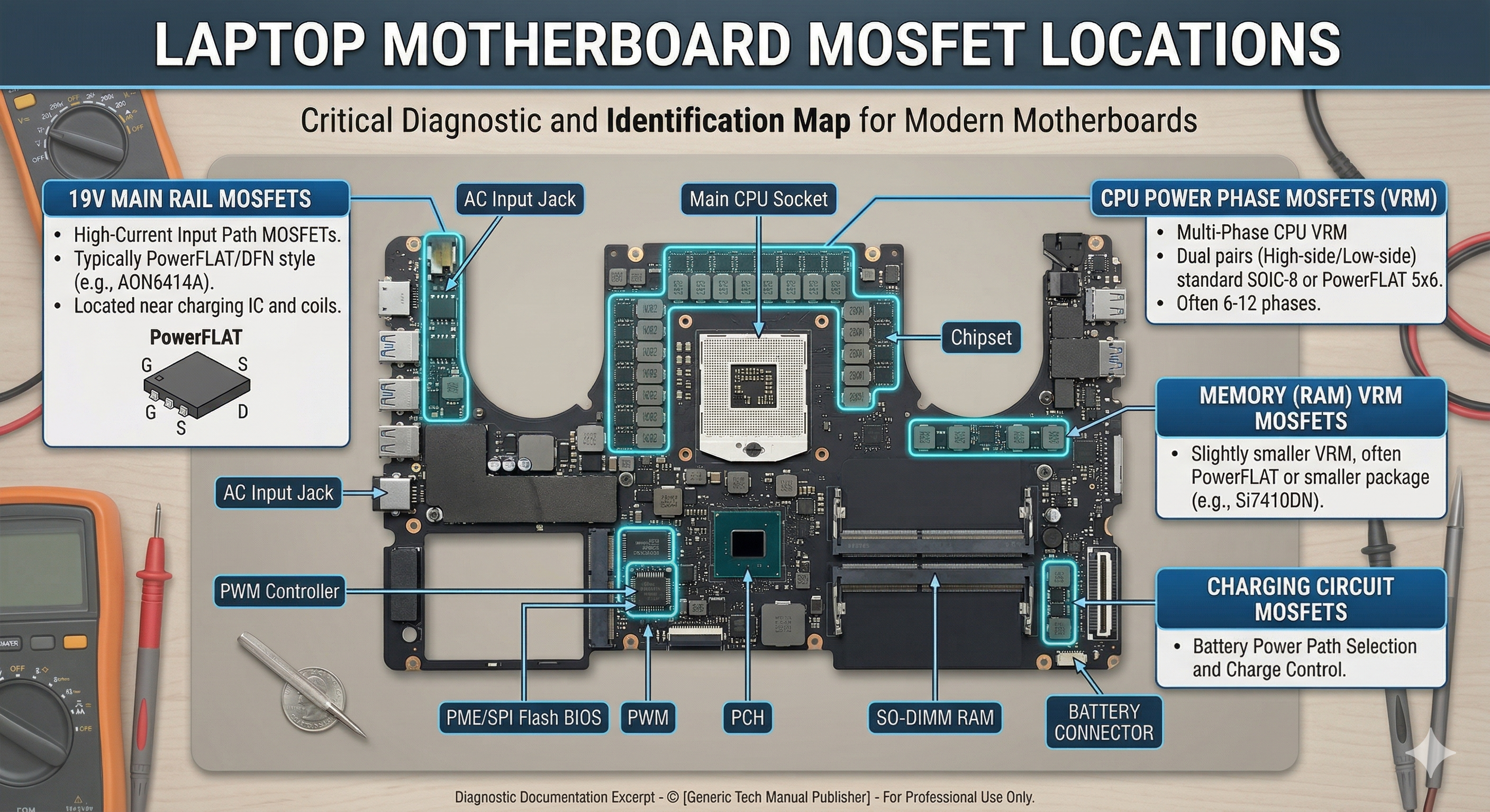 Laptop Motherboard MOSFET Locations